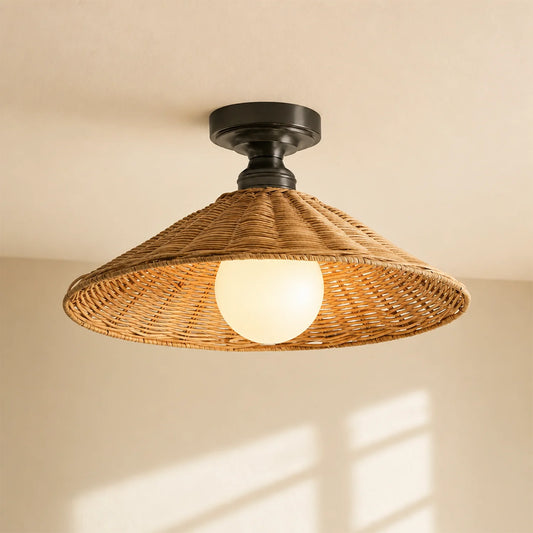 Camilla Farmhouse Cone Rattan Ceiling Light