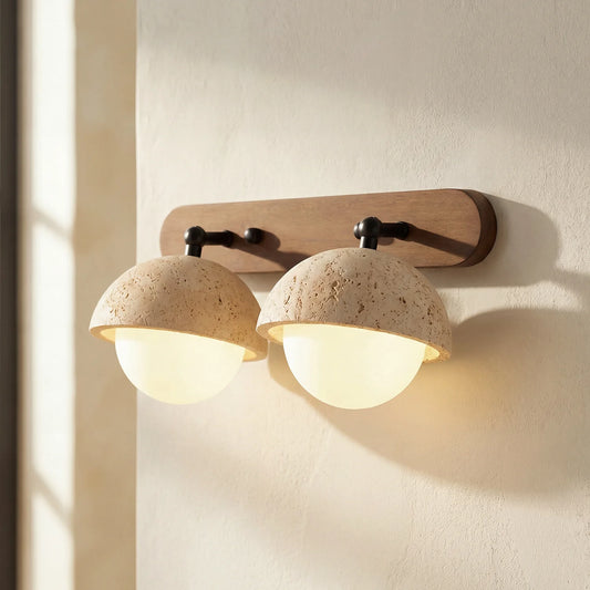 Ava Vintage Wabi-Sabi Travertine Natural Stone Globe Wall Sconce