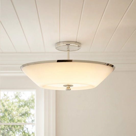 Nia Minimalist White Glass Bowl Semi Flush Mount Light