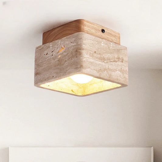 Kairi Square Travertine 1-Light Flush Mount Ceiling Light