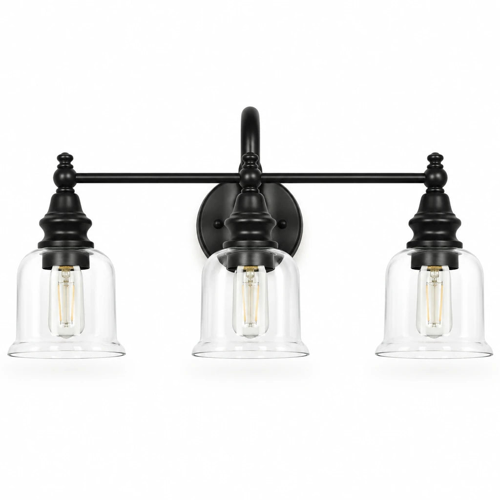Aurelia Black vanity light switched off on white