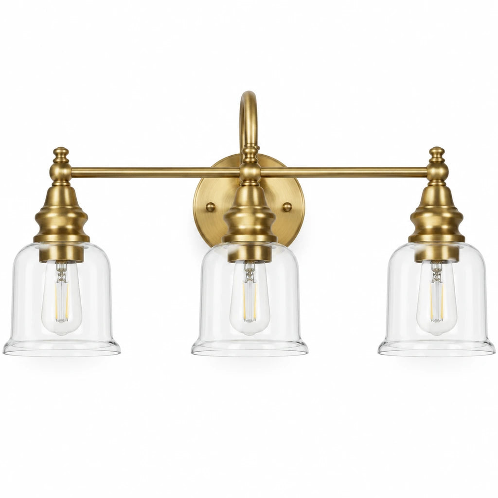 Aurelia Brass vanity light switched off on white