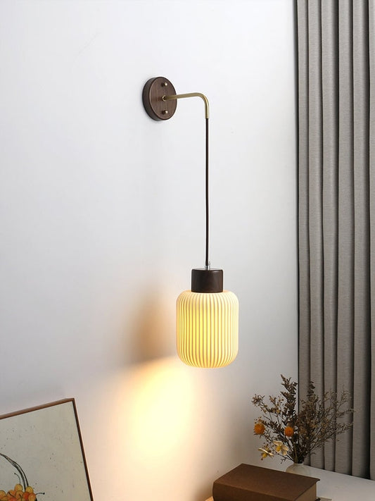 Ceramic Wall Light With Wood Plate - 114WL
