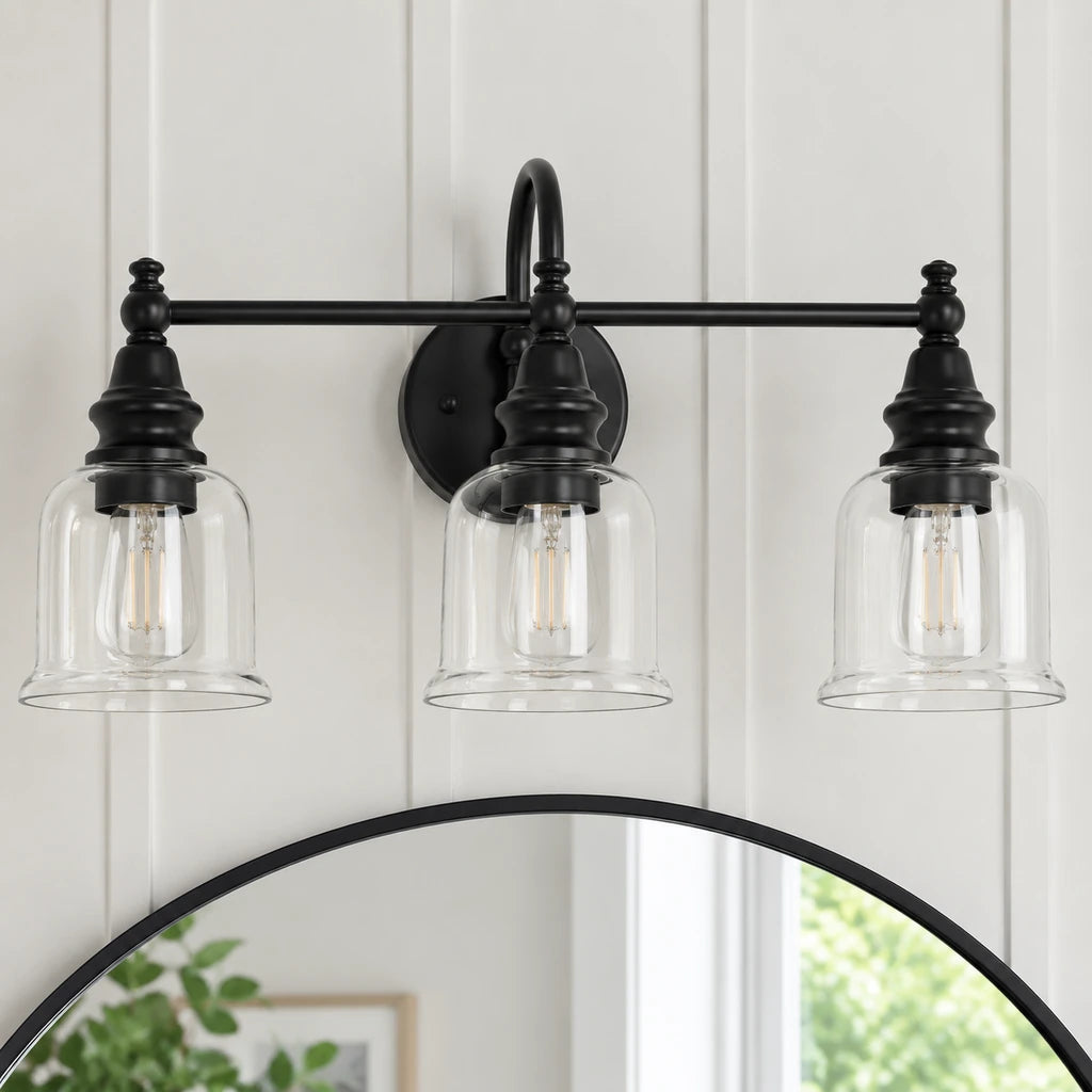 Aurelia Black clear glass vanity light close view