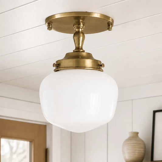 Briseis Art Deco White Glass Semi-Flush Ceiling Light