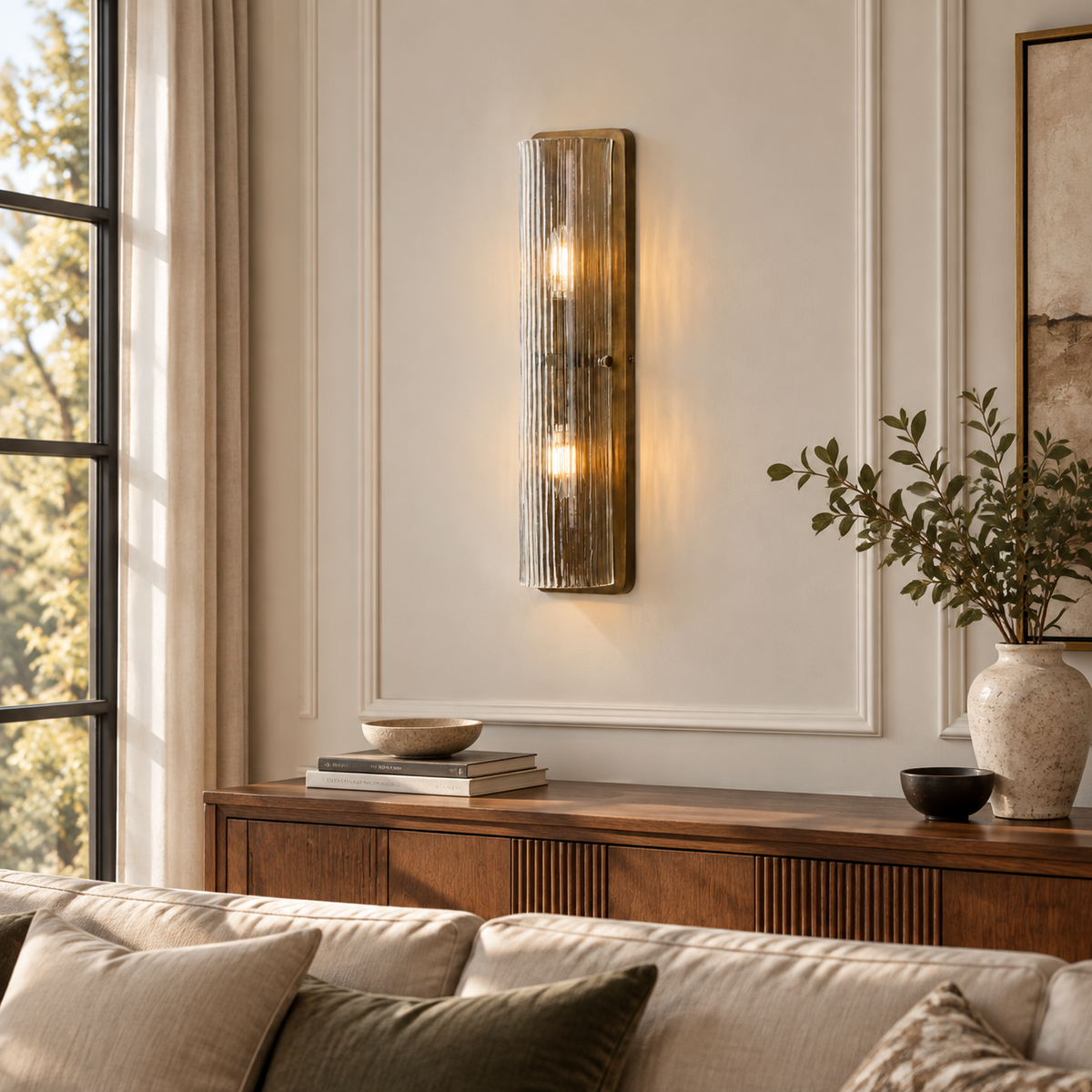 Kiera wall sconce in a living room console setting