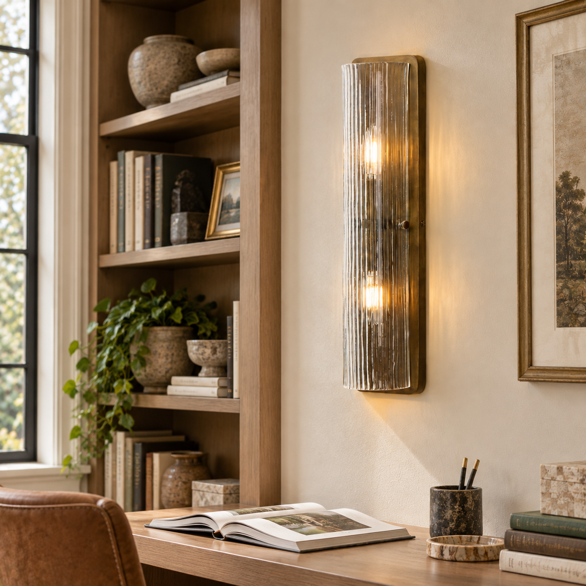 Kiera wall sconce in a home library alcove