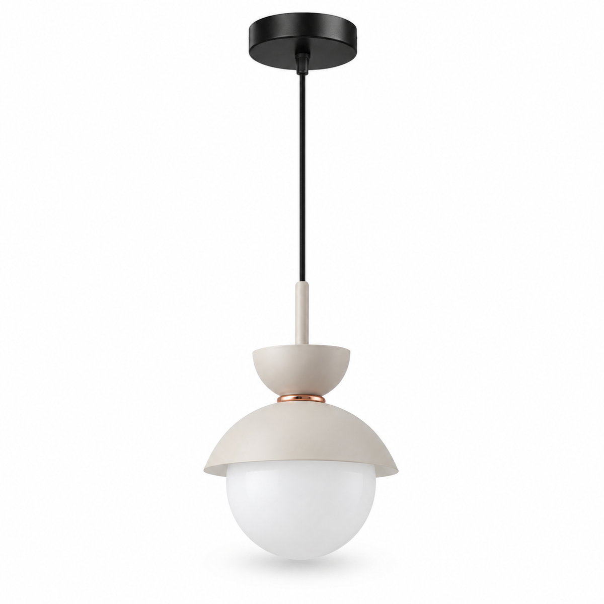 Off-white Zosia metal and opal glass pendant on white background
