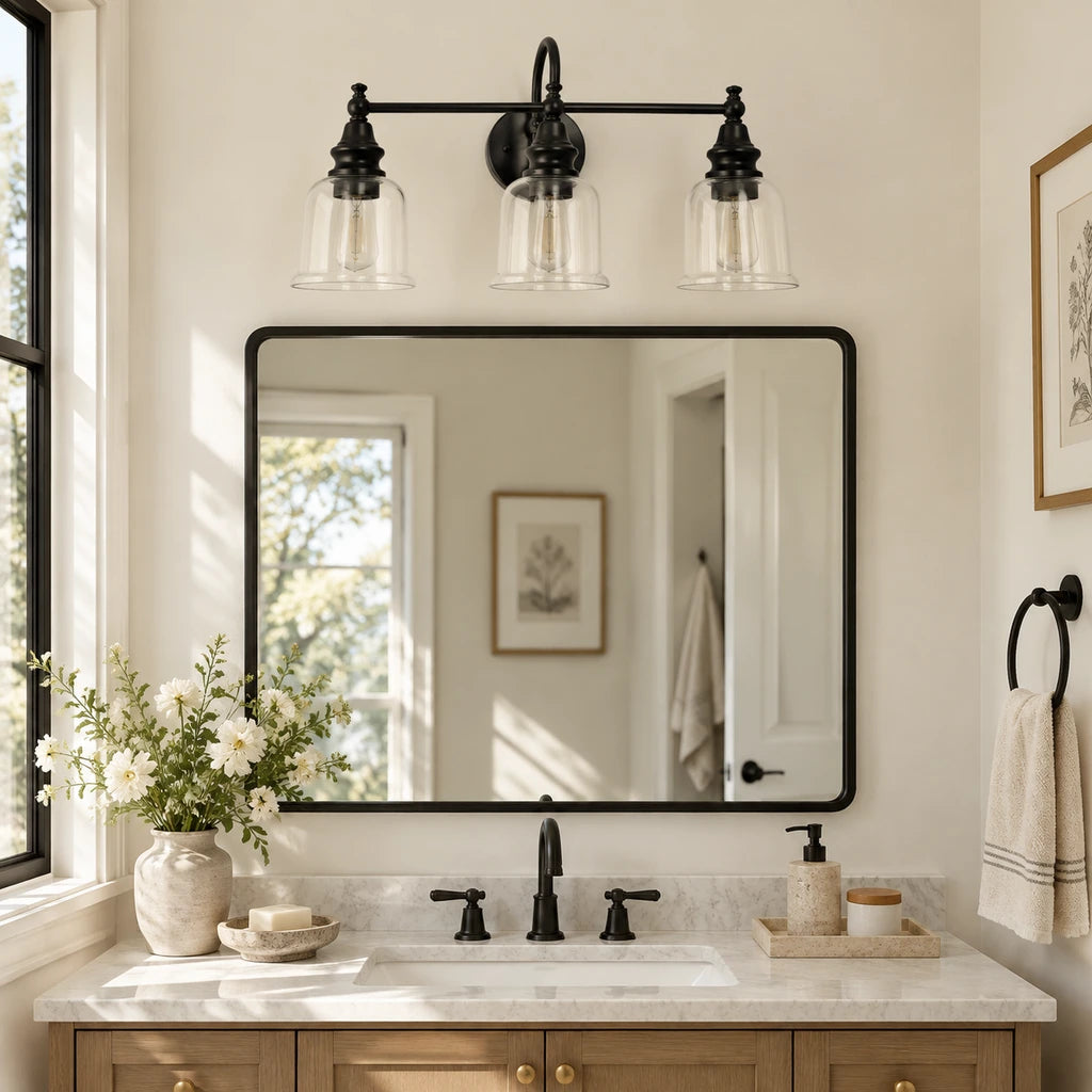 Aurelia Black vanity light bathroom scene