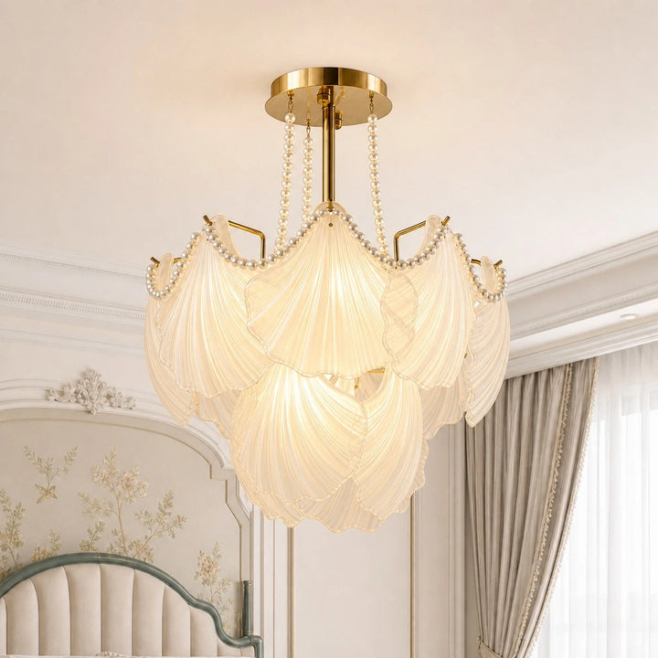 Haloren Vintage Layered Fan Scallop Capiz Shell Chandelier
