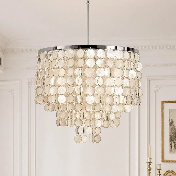 Uthlen Vintage Cascading Round Capiz Shell Chandelier