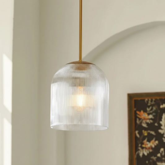 Modern Farmhouse Cooper Ribbed Glass Pendant Light for Dining Room