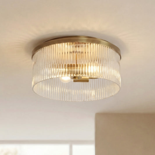 Rustic Farmhouse Round Ribbed Glass Ceiling Light