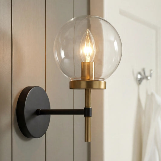 Industrial Metal Glass Globe Wall Sconce