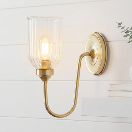 Menae Vintage Industrial Cylinder Ribbed Glass Wall Sconce