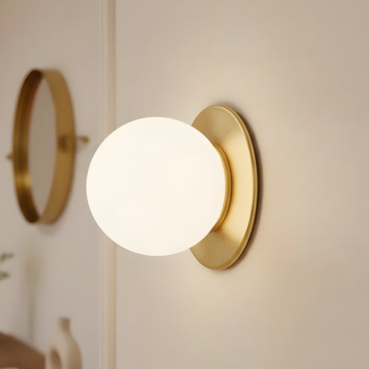 Nria Classic Minimalist Brass Glass Orb Wall Sconce