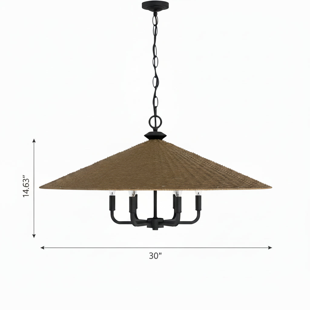 12Madison American Country Black 6 Light Rattan Cone Pendant Light.webp__PID:d0d42ad3-5eda-40d3-89af-1868314af755