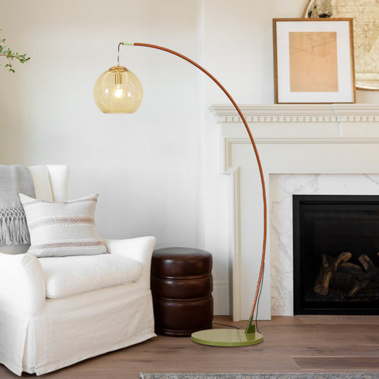 Modern Arched Floor Lamp with Amber Glass Shade