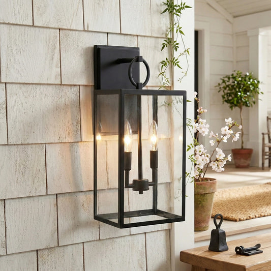 Classic Wrought Iron Glass Lampshade Wall Lamp with Double Light