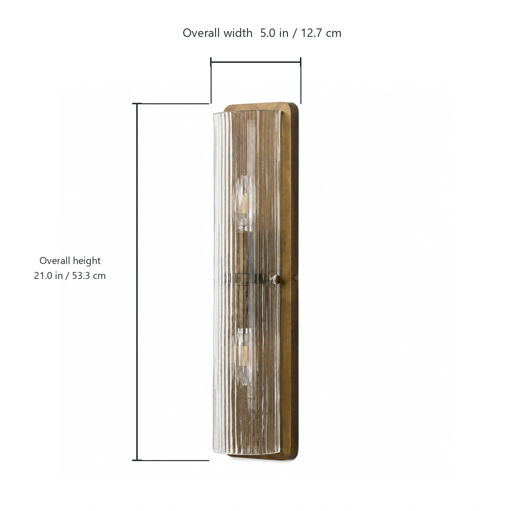 Kiera wall sconce dimension diagram: 5 inches wide and 21 inches high