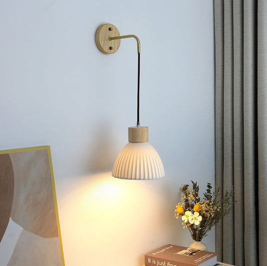 Ceramic Wall Light With Wood Plate - 115WL