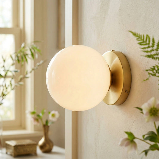 Silenus Mid-Century Modern Opal Glass Globe Wall Sconce