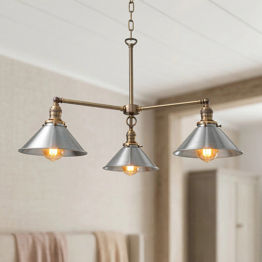Mila Industrial Tri-Flare Galvanized Metal Chandelier