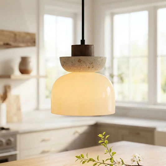 Nora Wabi-Sabi Travertine Frosted Glass Pendant Light for Kitchen Island