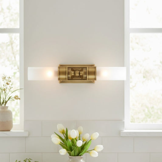 Isla Retro Brass Double Tube Glass Wall Sconce