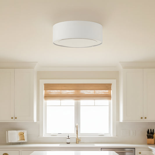 Modern Farmhouse Linen Drum Shade Minimalist Flush Mount Ceiling Light