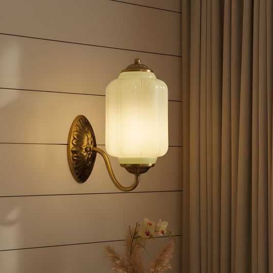 Eloise Vintage Scalloped Cream Milk Glass Oiled Brass Wall Sconce