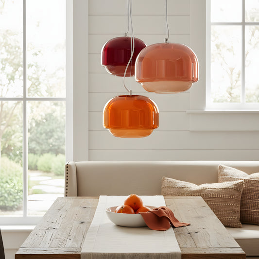 Modern Nordic Round Double-Dome Colorful Glass Pendant Light