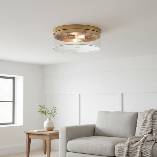 Yari Industrial 2-Light Cylinder Clear Glass Flush Mount Light