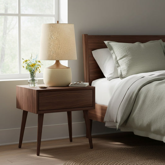 Mid-Century Natural Linen Solid Wood Ceramic Table Lamp For Bedroom