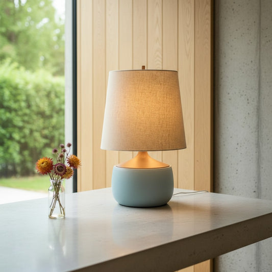 Mid-Century Natural Linen Solid Wood Ceramic Table Lamp For Bedroom