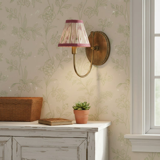 Vintage French Brass Fabric Drum Shade Wall Sconce