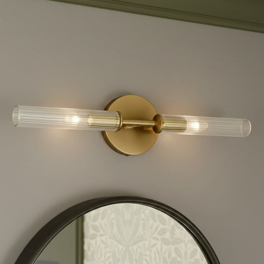Farmhouse Transparent Ribbed Glass Double Tube Sconce