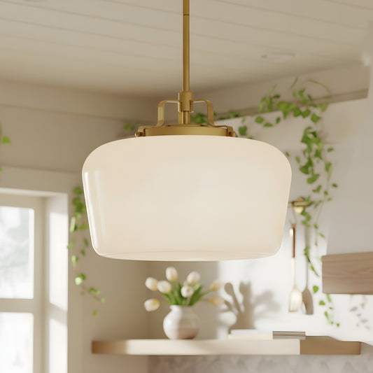 Modern Antique Brass Opal White Glass Pendant Light for Kitchen Island