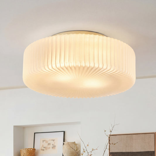 Modern Opal Frosted Ribbed Glass Flush Mount Ceiling Light