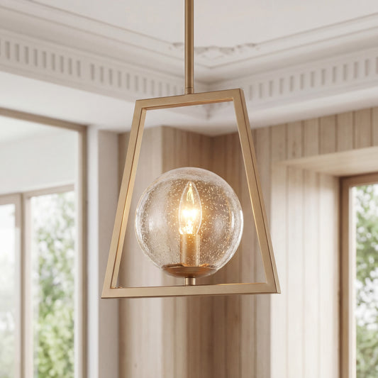 Odelia Industrial Brass Geometric Pendant Light