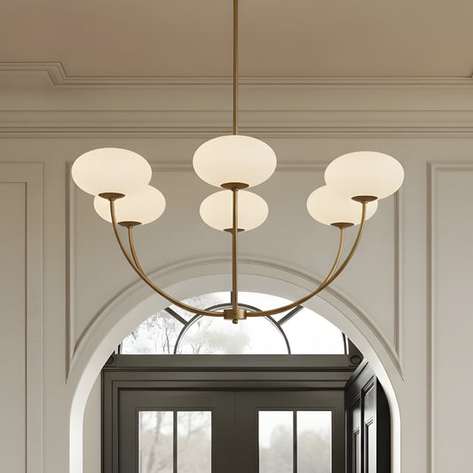 Gold 6 Light White Glass Globe Chandelier