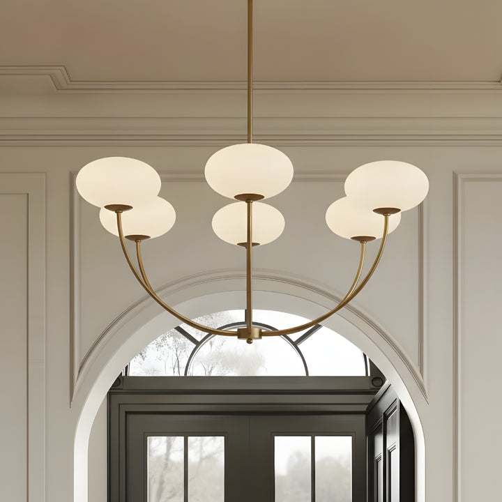 Tiberius Gold 6 Light White Glass Globe Chandelier