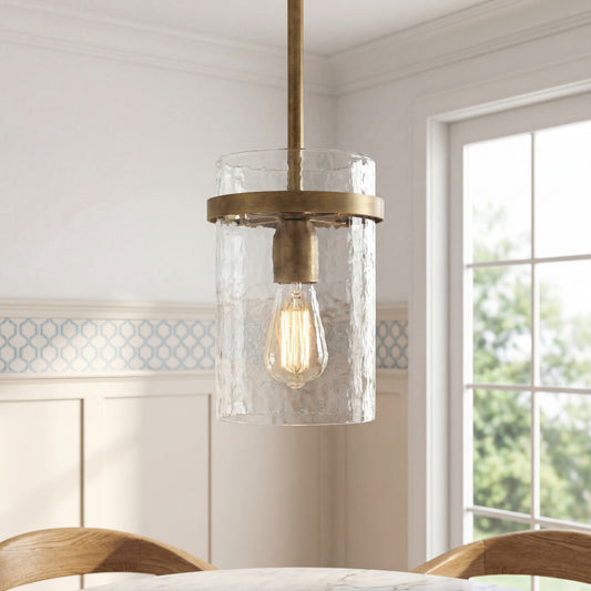 Alaric Modern Hammered Glass Cylinder Pendant Light