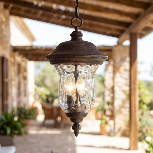 Theseus Rustic Outdoor Hammered Glass Pendant Light