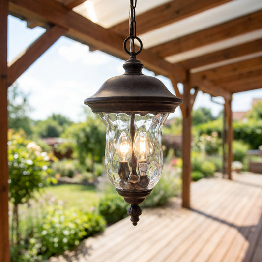 Theseus Rustic Outdoor Hammered Glass Pendant Light