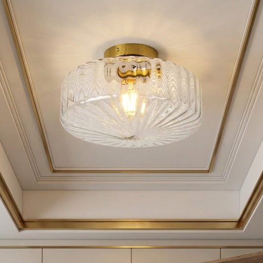 Modern Farmhouse Glass Brass Flush Mount Ceiling Light
