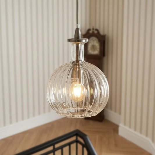 Modern Ribbed Glass Carafe Pendant Light