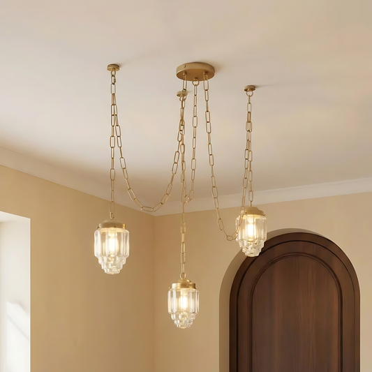 Vintage Metal & Glass Chain-Drop Chandelier