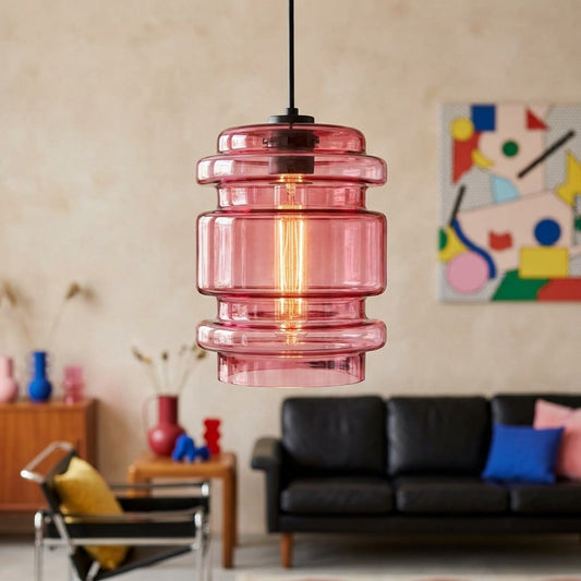 Modern Colorful Cylindrical Glass Pendant Light