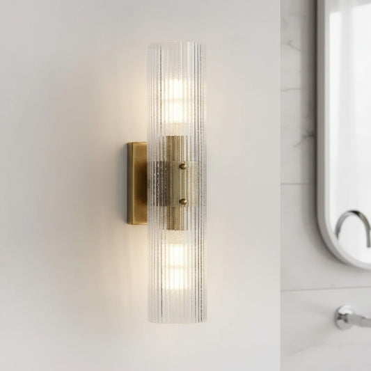 Reid Modern Ribbed Glass Column Wall Light